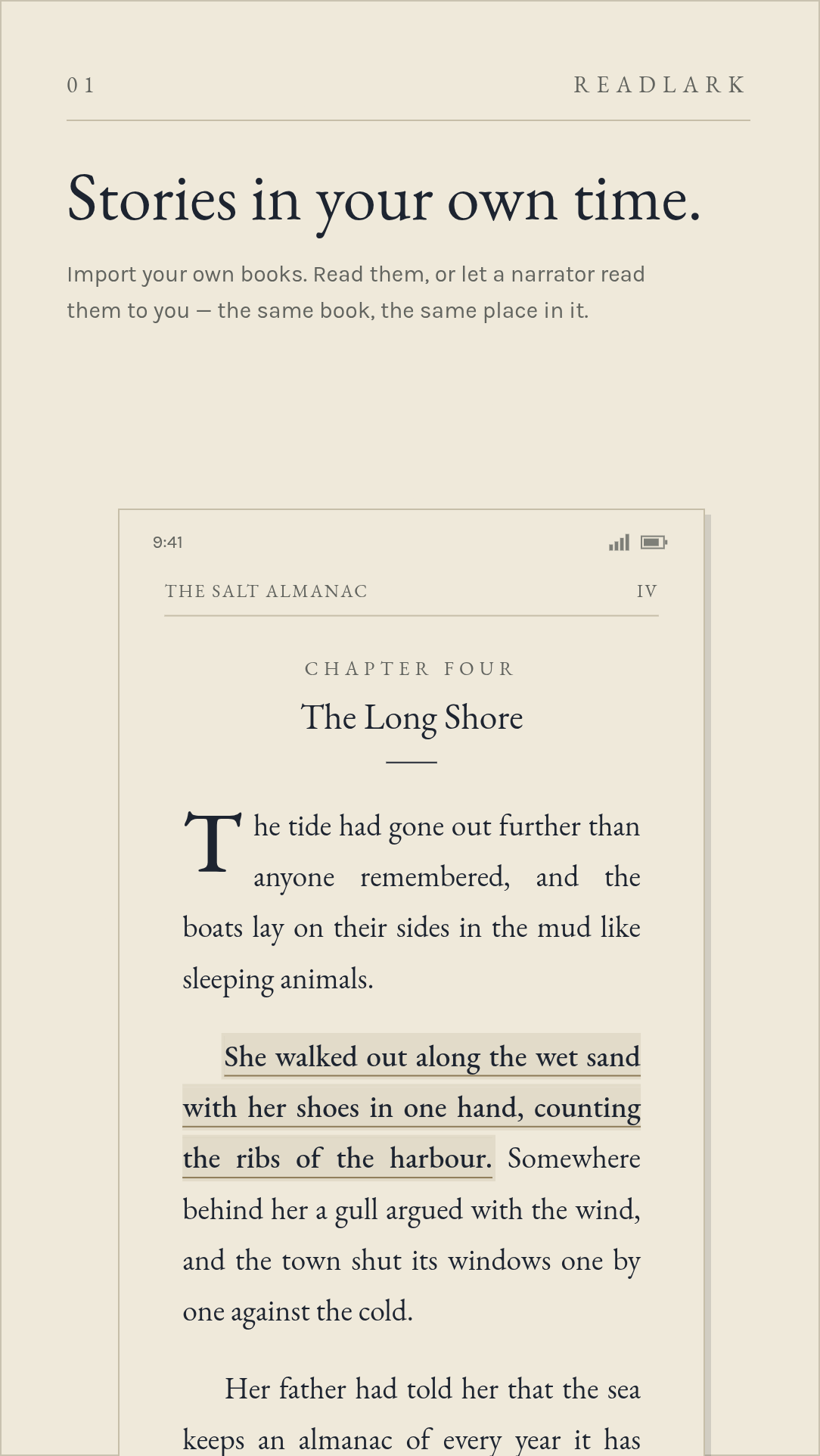 Readlark reading screen